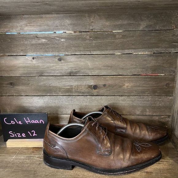 Mens Cole Haan Brown Leather Brogue Oxford Dress Shoes‎ Size 12 M GUC - Picture 1 of 6